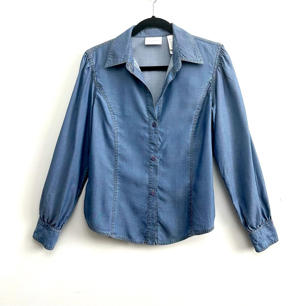 Liz Claiborne Button Down Denim Chambray Long-Sleeve Shirt